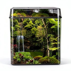 Reptile Habitat Background; Rain Forest, Waterfall, Red Leaves, for 48Lx24Wx24H Terrarium, 3-Sided Wraparound-0