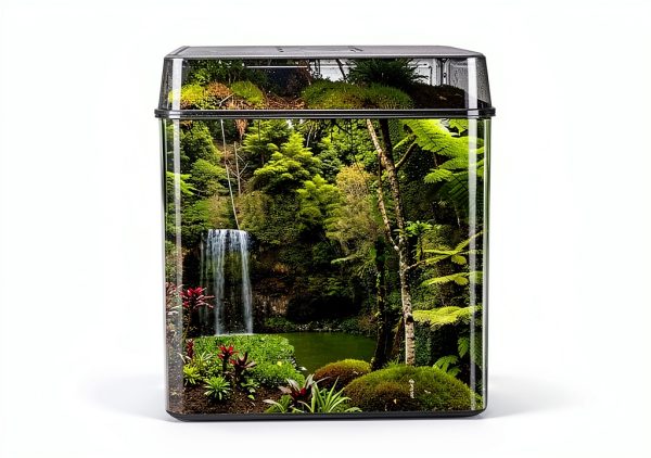 Reptile Habitat Background; Rain Forest, Waterfall, Red Leaves, for 48Lx24Wx24H Terrarium, 3-Sided Wraparound-0